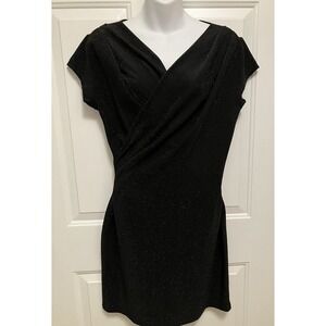 NWT MNG By MANGO Women's Black Sparkly Glitter‎ Cocktail Wrap Dress Size 8